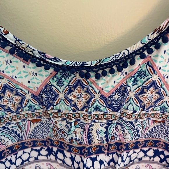 VICTORIA Secret Paisley Boho Print Tassel Pom Pom Trim SwimSuit Coverup Size L - Picture 6 of 11